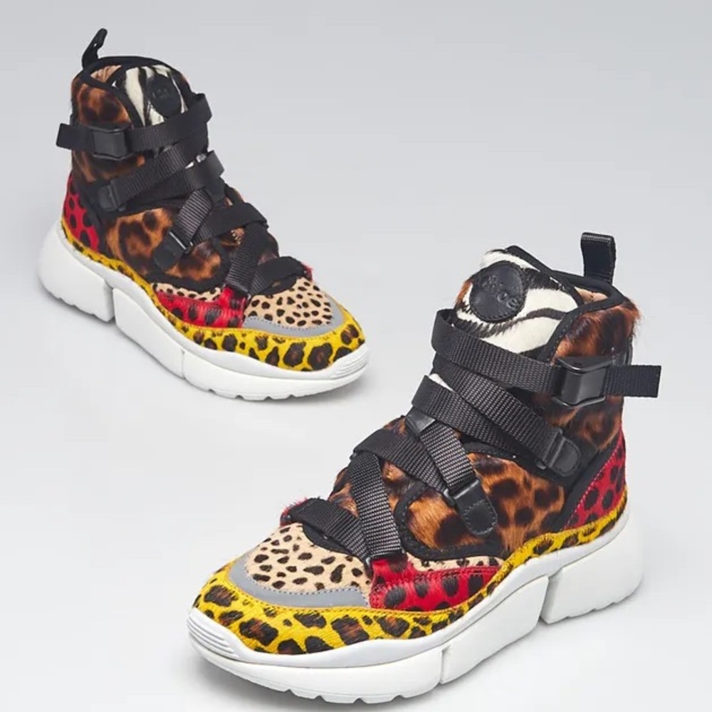 Chloe Sonnie Leopard Calf Hair High-Top Sneakers size 39 great condition